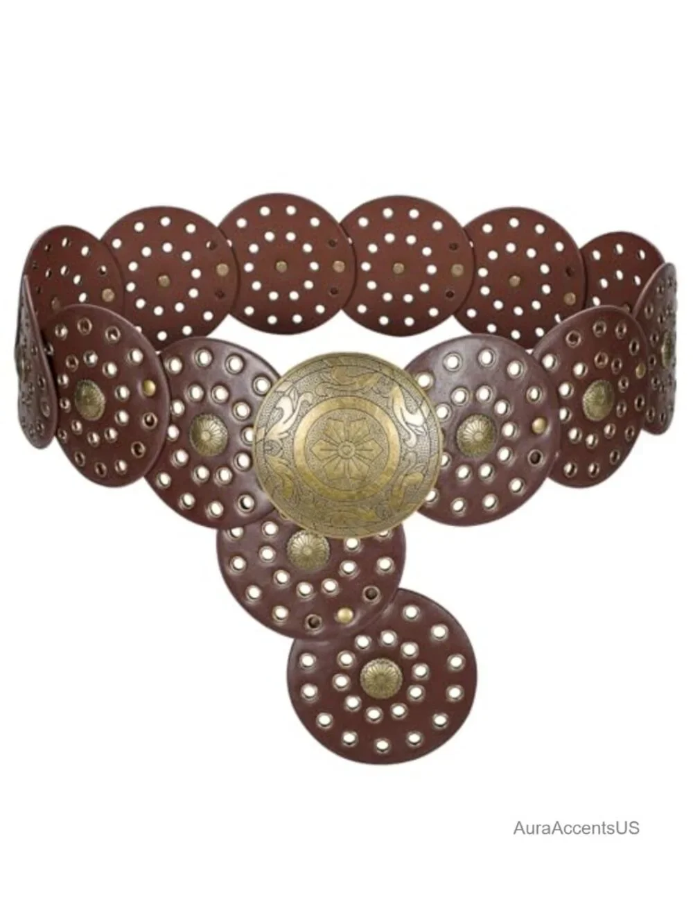Vintage Boho Disc Belt Wide Western Faux Leather Waist Belt for Jeans Dresses